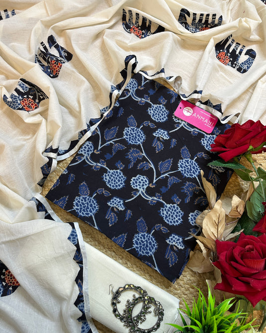 Patch work dupatta ajrakh cotton suit set