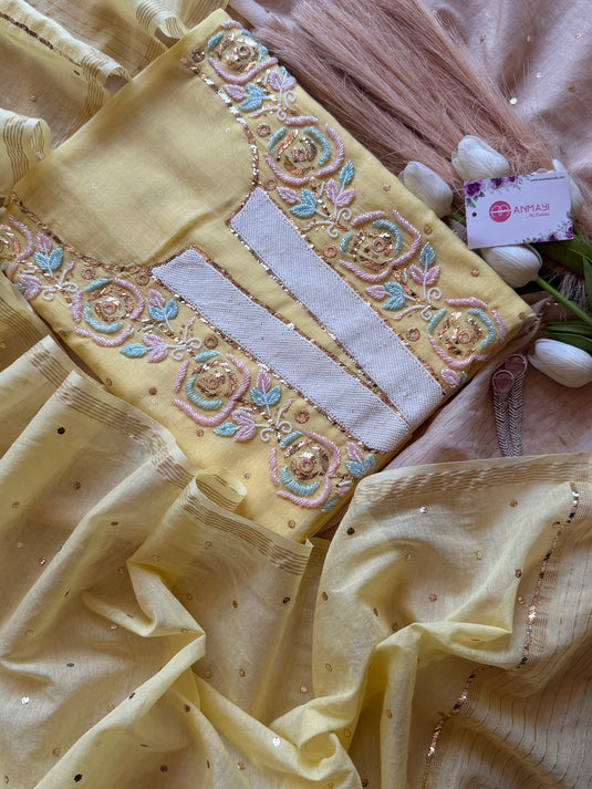 Pure Mul Mukaish Kamdani hand embroidered suit set (Design 1)