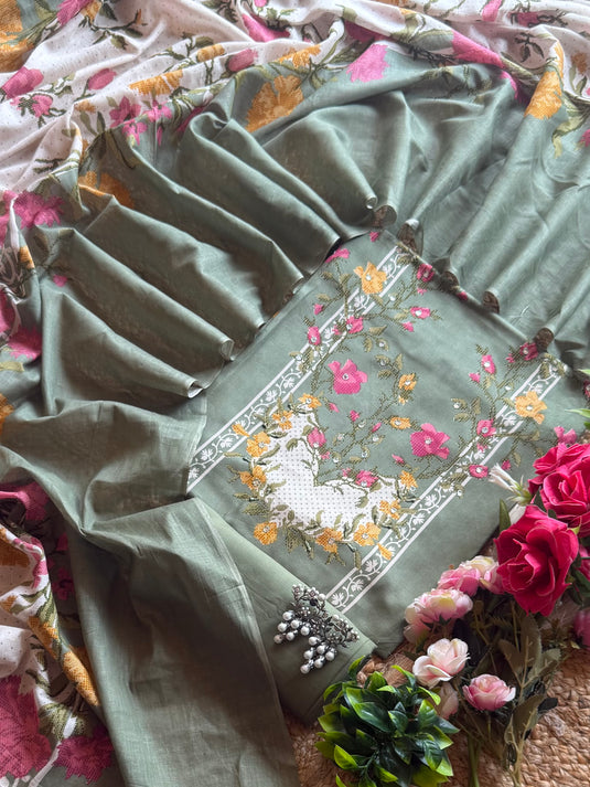 Pakistani stem printed Cambric cotton suit set