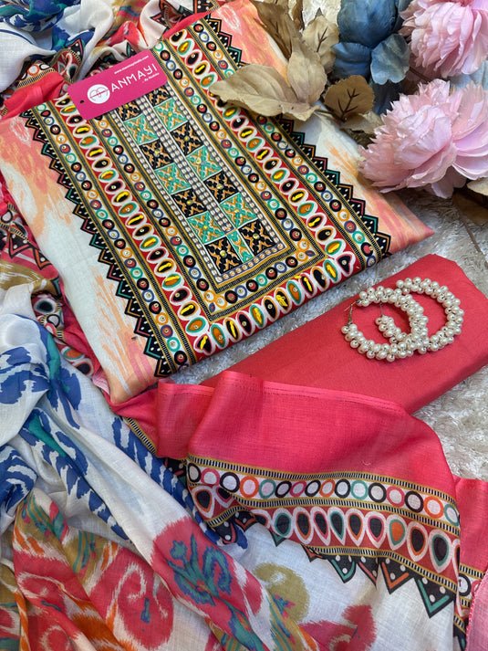 Neon Patola print muslin cotton suit set