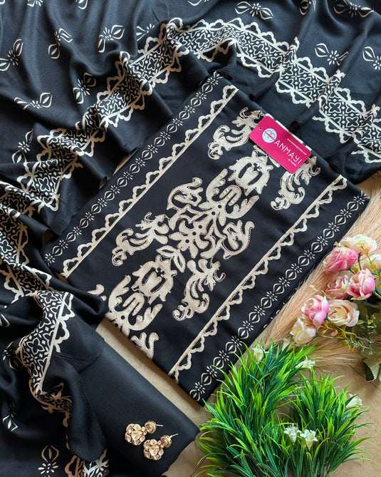 Panel zari work soft pashmina suit set