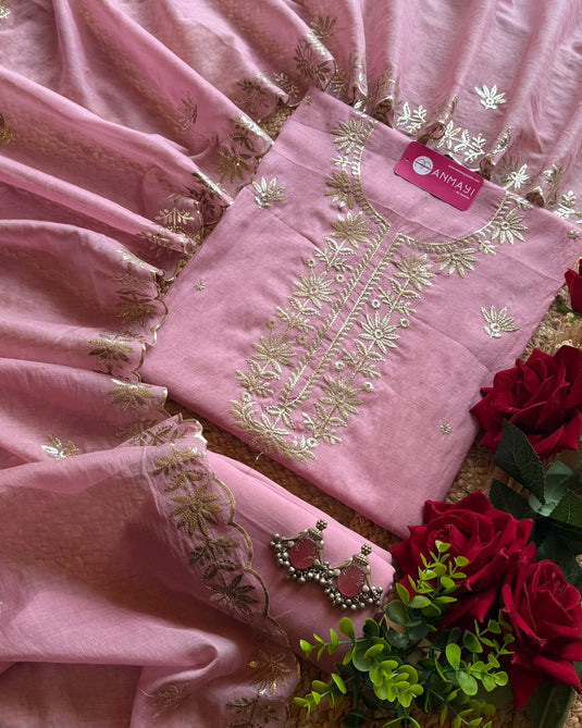 Pita work sunflower Mul Chanderi suit set