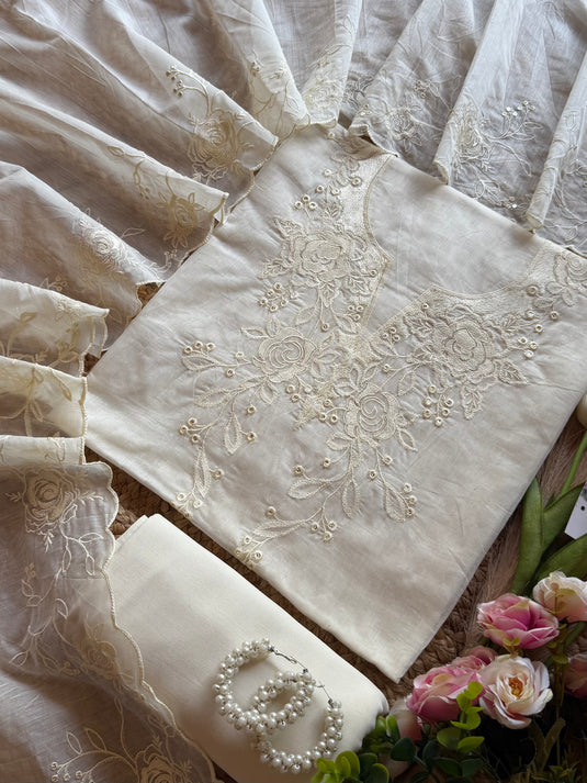 Self Monochrome Mul Chanderi suit set