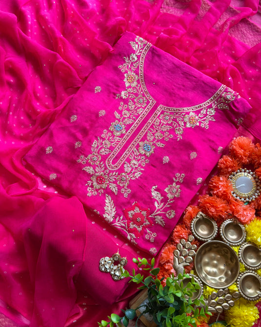 Phool aur patte dolla silk suit set