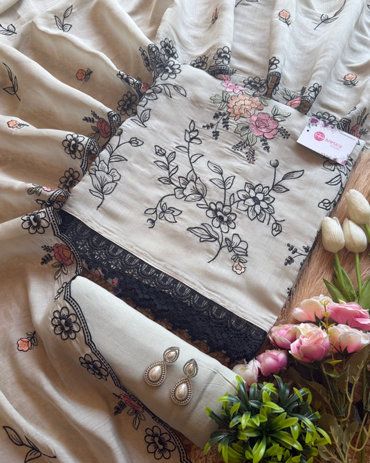 Black rose Mul cotton jaal work suit set