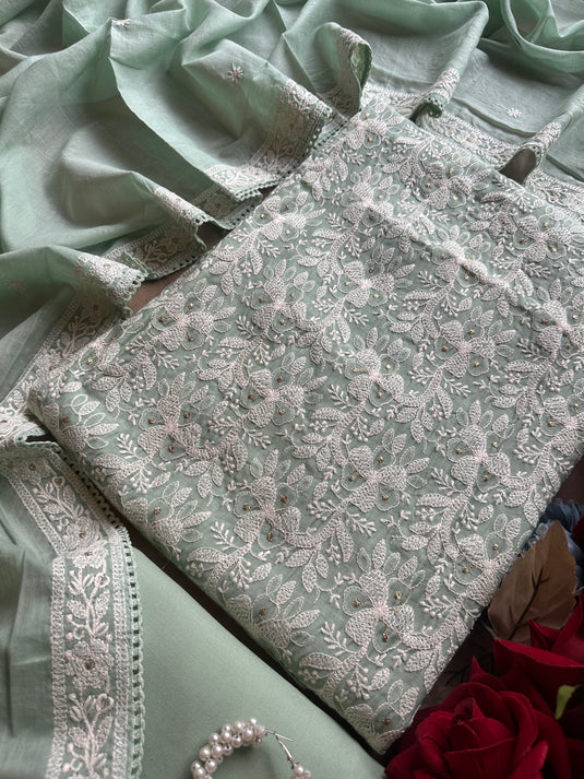 Chikankari pastel jaal mul chanderi suit sets