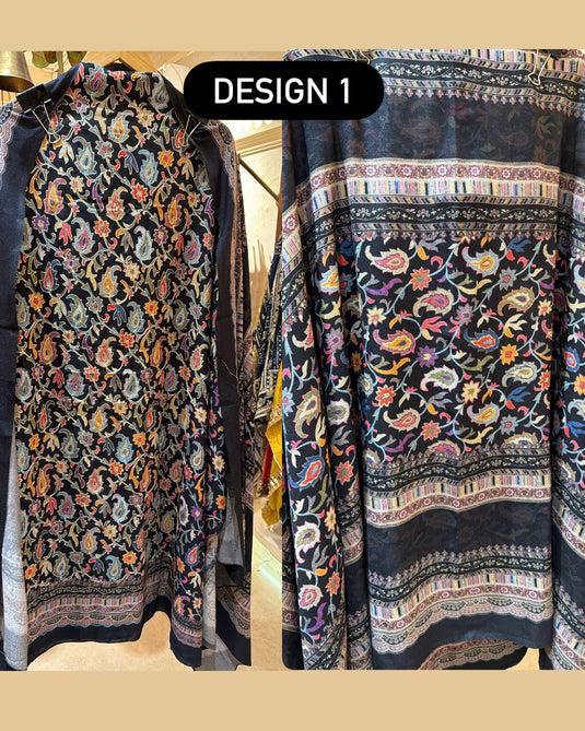 Soft Alpine Pashmina Suit set with Kashmiri work outline