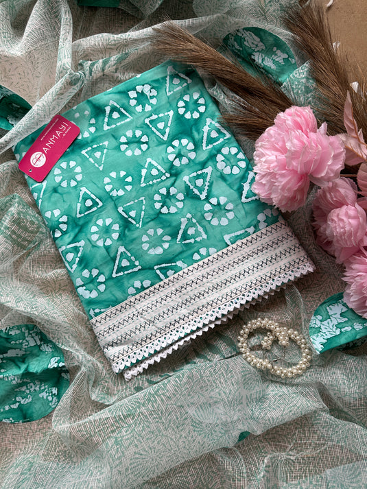 Authentic batik pure cotton suit with Kota patch work dupatta