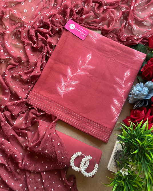 Shibori print pure cotton suit set with Bandhani chiffon dupatta