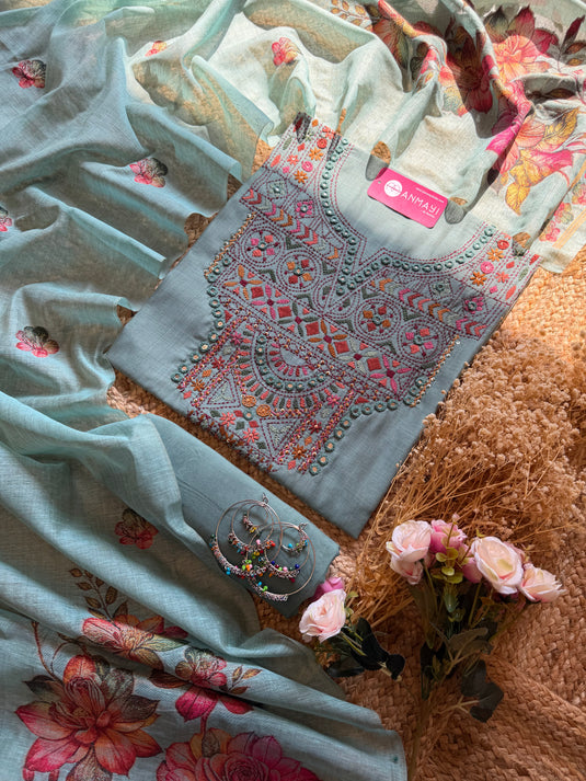 Boho looks kantha work Jamdani suit set