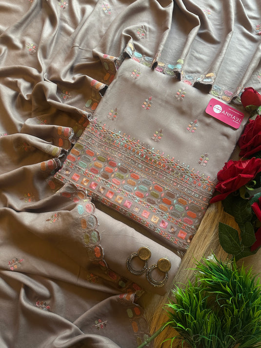 Phulkari work soft and pure pashmina suit set