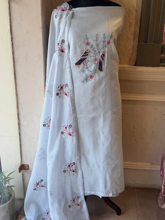 Kota Doria bird embroidered suit set