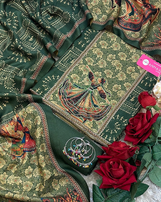 Warli art soft spun pashmina suit set