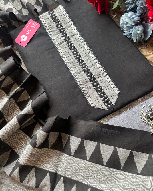 Geometric dupatta combination handloom suit set