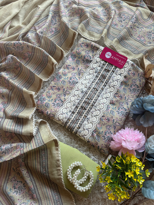 Soft printed rayon cotton suit set with cotton dupatta