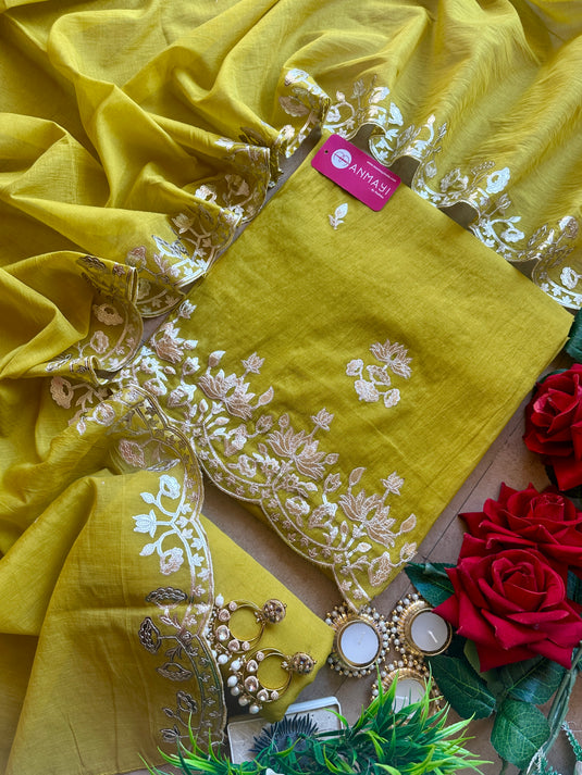 Leather work festive Mul Chanderi suit set