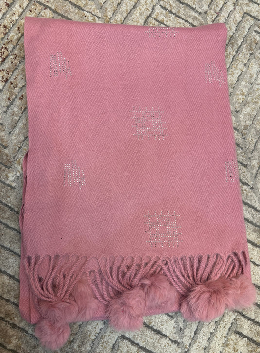 Abstract stone work soft wool stoles with Pom Pom