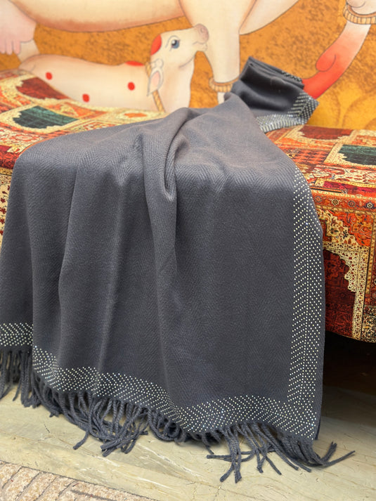 Border stone work soft self wool stole