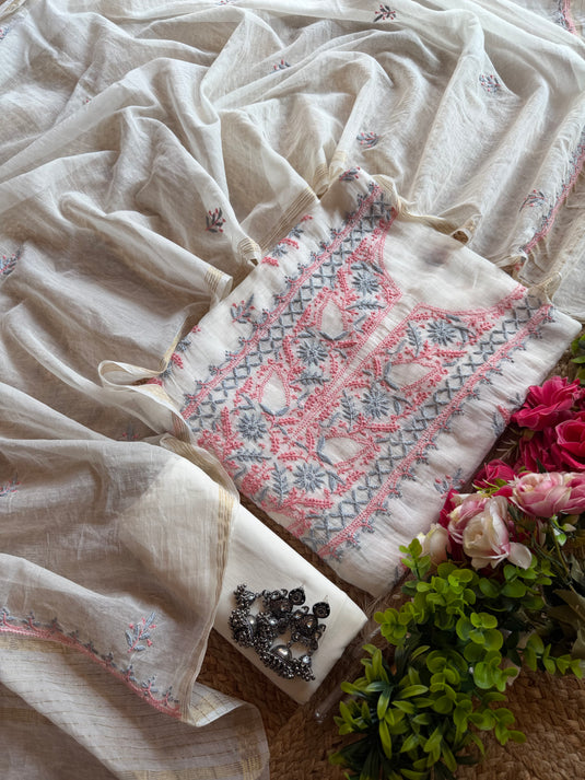Ivory pure Mul chanderi suit with chikankari embroidery