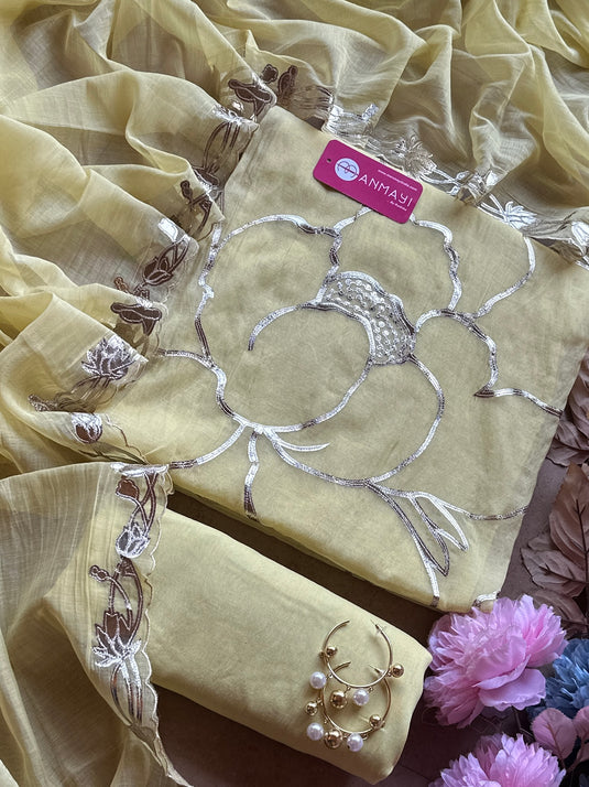 Leather work Mul Chanderi suit set