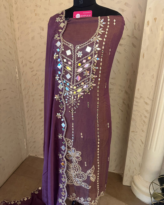 Mirror Dori work Burberry suit set with georgette dupatta