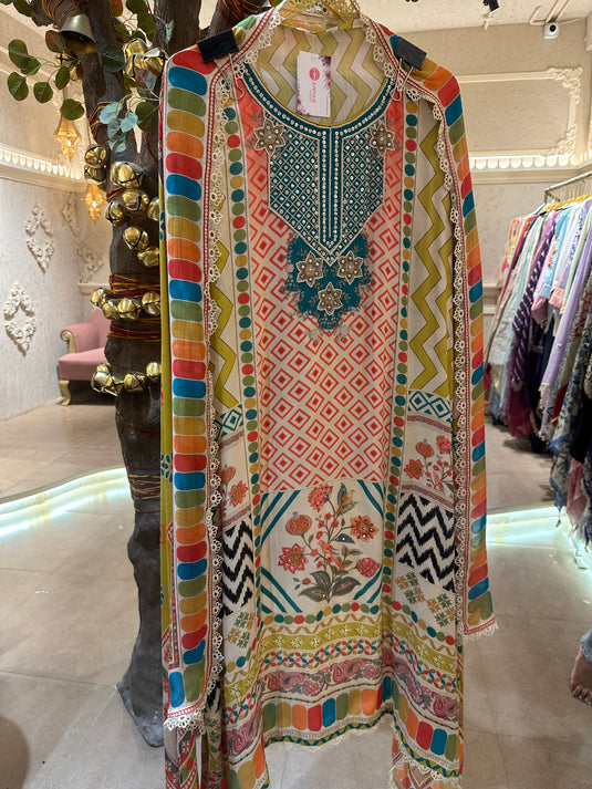 Assorted pure muslin digital print suit sets with highlights