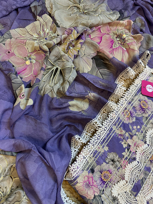 Floral affair muslin cotton patterned suit with pure crepe digital highlighted dupatta