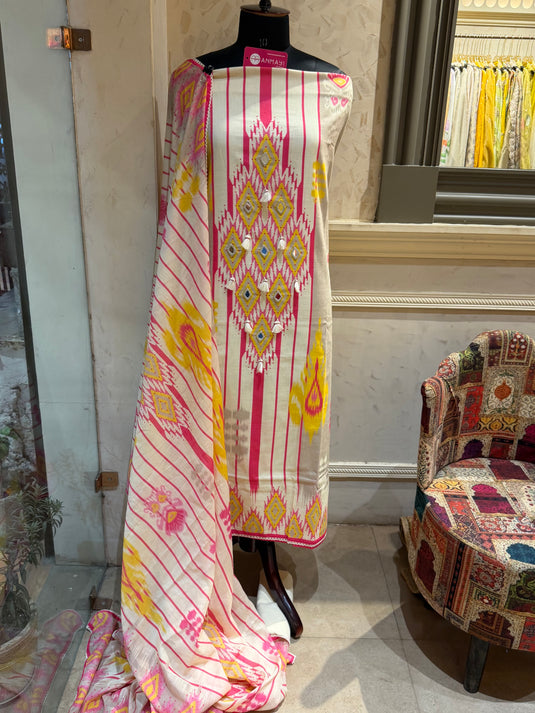 Mul Cotton beige boho suit set