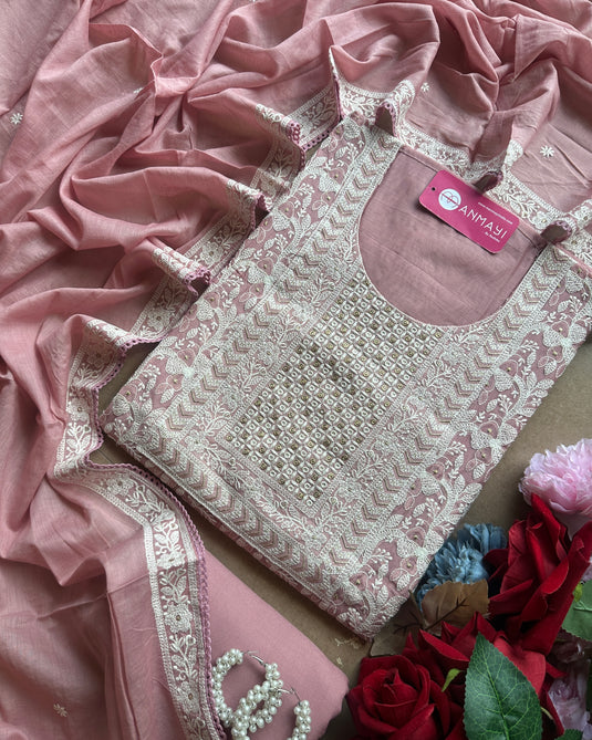 Chikankari pastel jaal mul chanderi suit sets