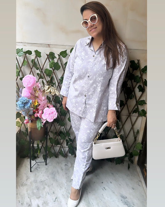 Linen pastel floral stone detail coord set