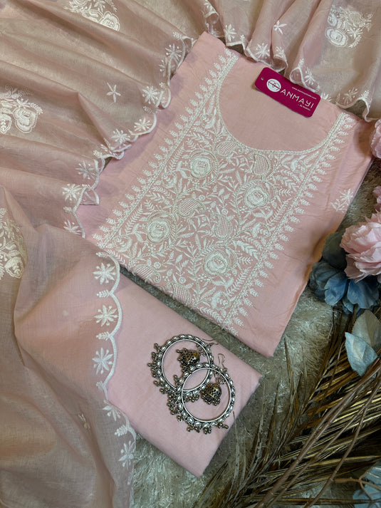 Cotton Chikankari pearl neck pastel shade suit set
