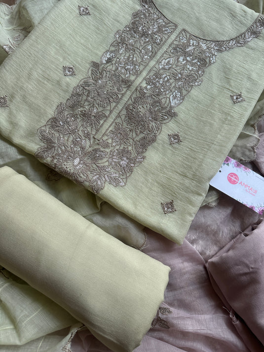 Mul Chanderi zari dori work suit set