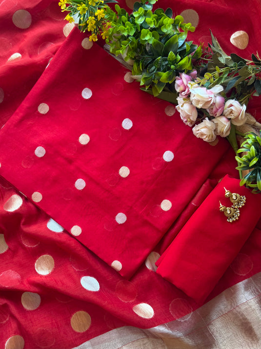 Polka weave mul chanderi suit set