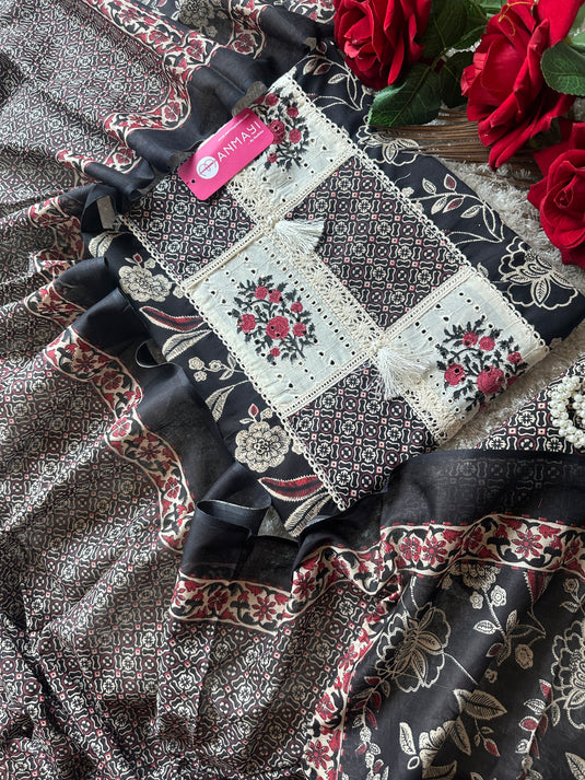 Hakooba block print neck printed cotton suit set