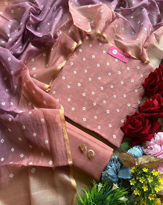 Pastel bandhani pure mul suit set with ombré dupatta