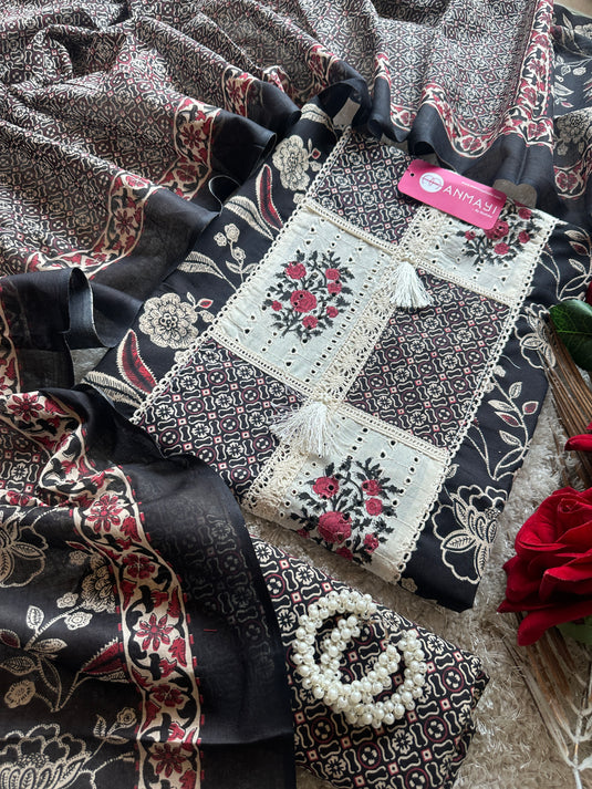 Hakooba block print neck printed cotton suit set