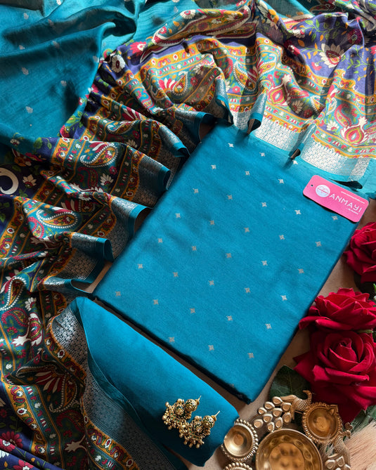 Peacock banarasi pure silk suit with print dupatta