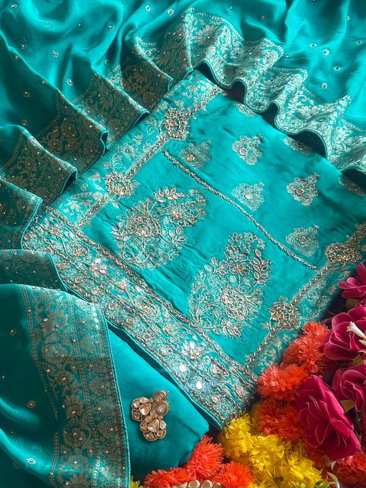 Arabic mirror work dolla silk suit set