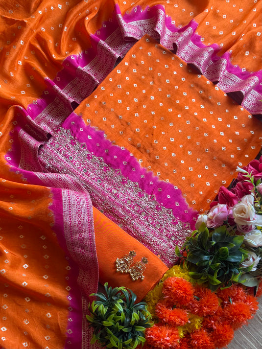Dolla Silk Bandhani shaded embroidered suit set