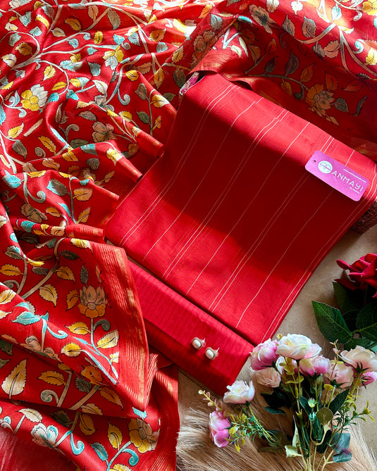 70 gms pure Chanderi weaving suit set with kalamkari dupatta