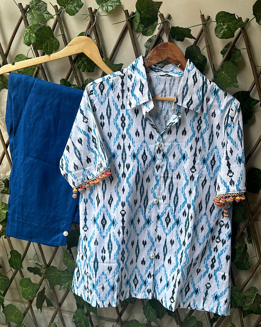 Linen tassel sleeves Patola print coord set