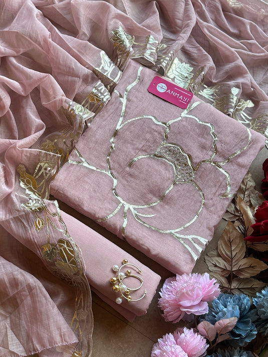 Leather work Mul Chanderi suit set