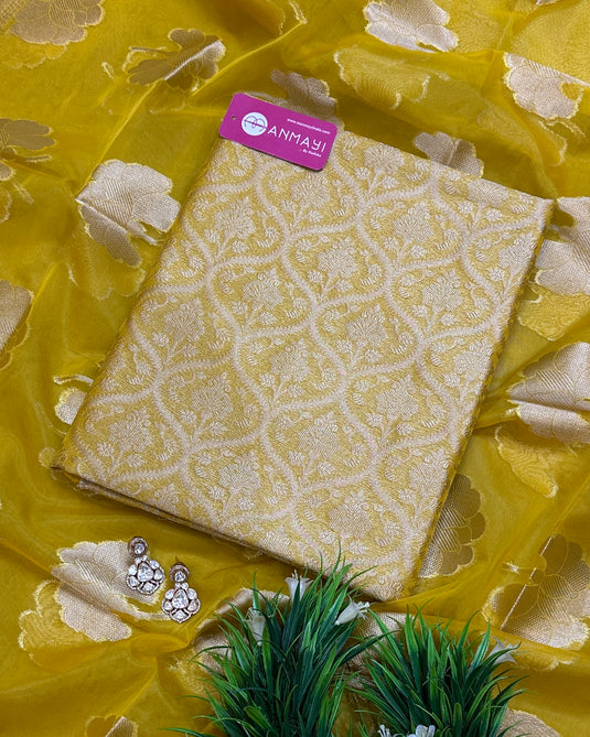 Pure brocade silk suit set with banarasi organza dupatta