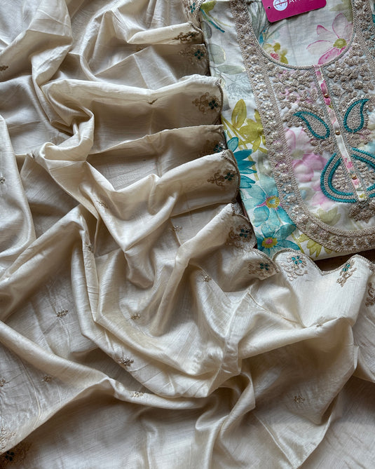 Modal floral print dori anarkali neck