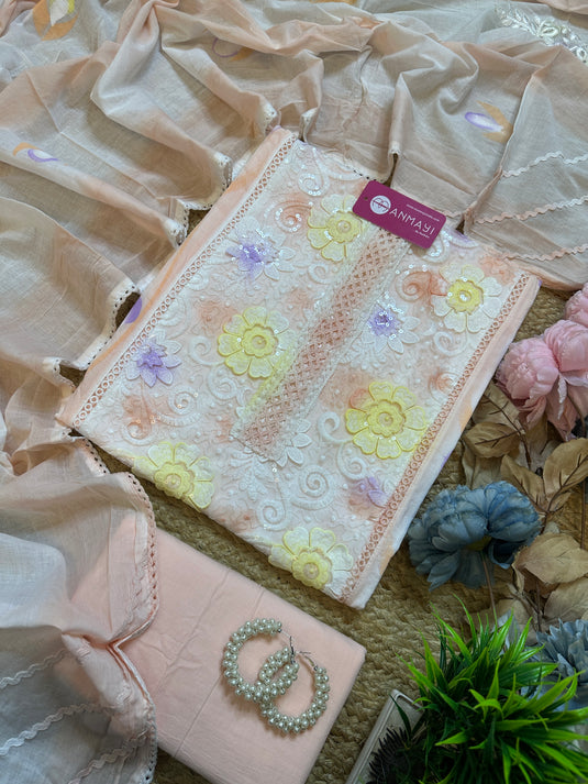 Shaded 3 D Panel pastel cotton suit set