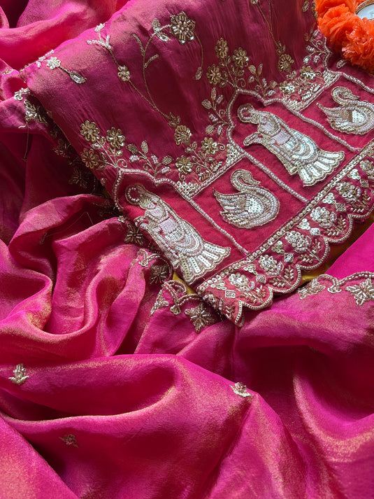 Karvachauth shimmer silk jaal embroidered suit set