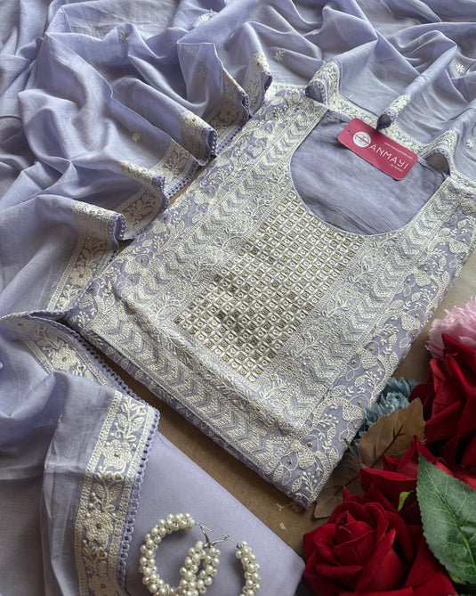 Chikankari pastel jaal mul chanderi suit sets