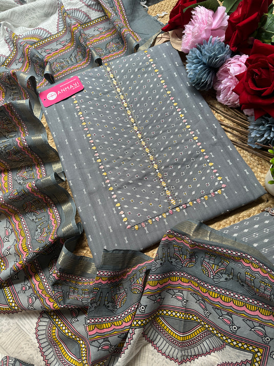 Handloom cotton weaving elephant dupatta suit sets