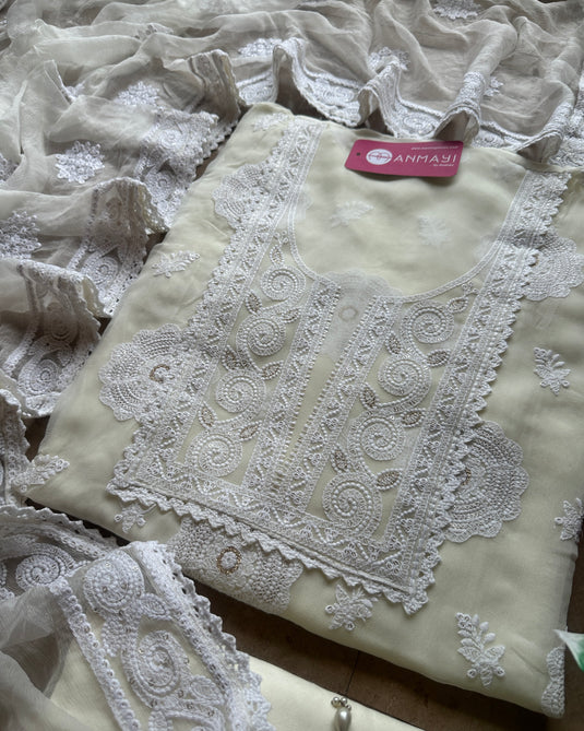 Pure georgette chikankari flower work suit set