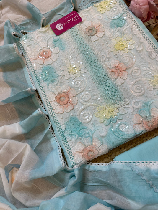 Shaded 3 D Panel pastel cotton suit set